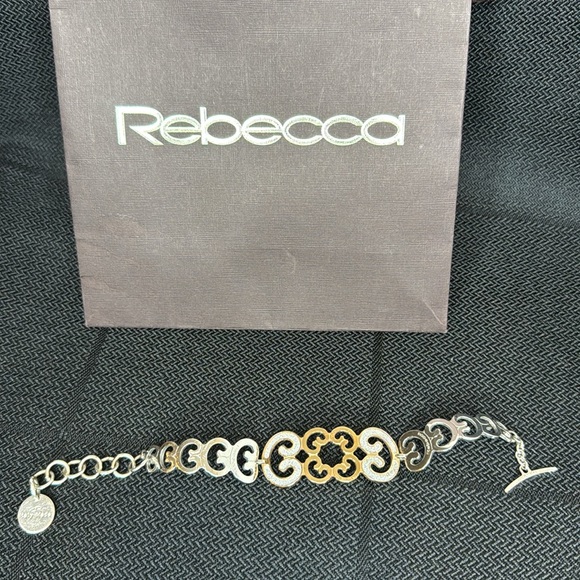 Rebecca Gold and Silver Bracelet & Necklace featuring white shimmering inlay. - Picture 3 of 7